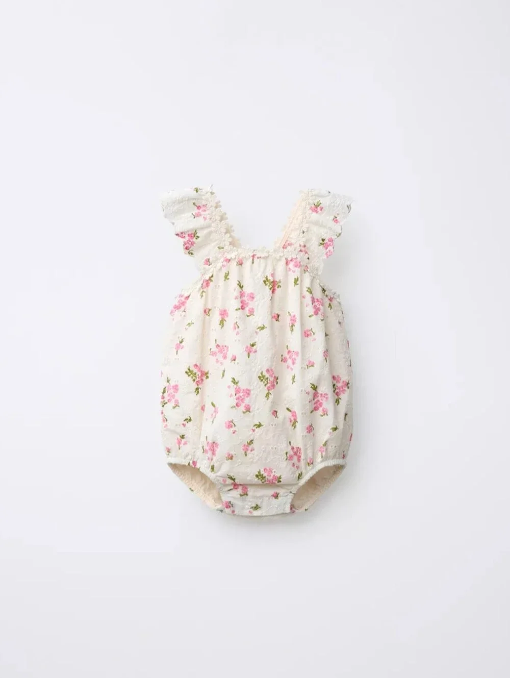 Zara Floral Eyelet Romper With Bonnet